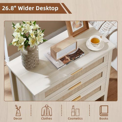 LEYAOYAO 26.8" Wide Rattan Nightstands Set of 2, Large Boho Night Stand