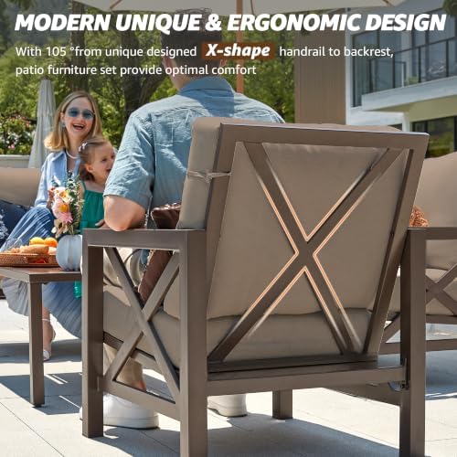 4 Piece Patio Outdoor Furniture Set with 2 Motion Rocking Chairs, Shale