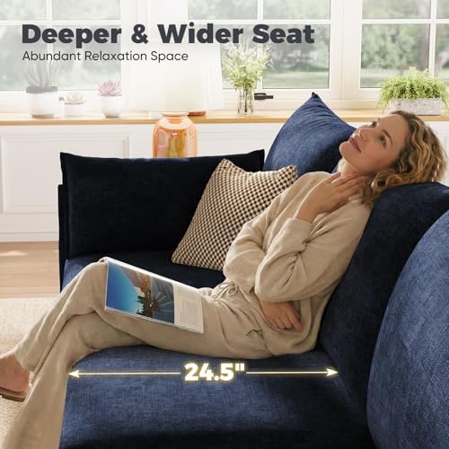 ABCASA 103.5" Oversized Modular Sectional Sofa, L Shaped Convertible Couch with Movable Ottoman, Large 6 Seat Corner Couches for Living Room Deep Seat- Blue Chenille