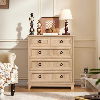 Joaxswe Farmhouse 5 Drawer Dresser for Bedroom, 33.2" Tall Chest of Drawers