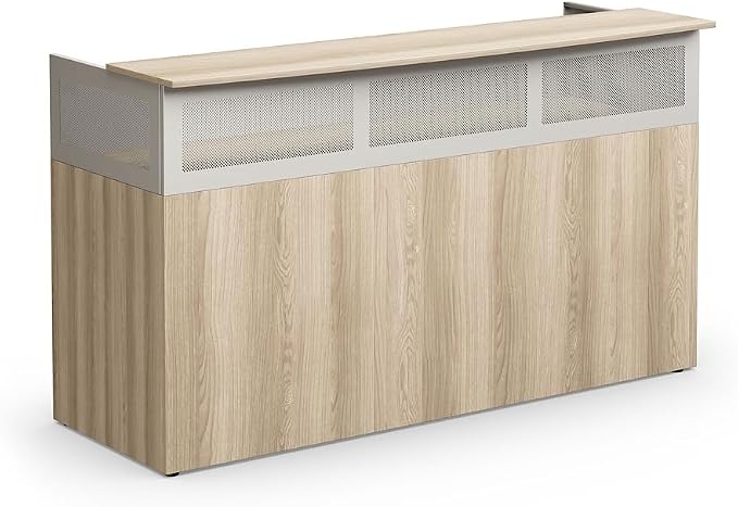 NBF Reception Desk Front Counter Workstation for Office Lobby Reception Area, 75" W x 29" D, Tan, At Work Collection