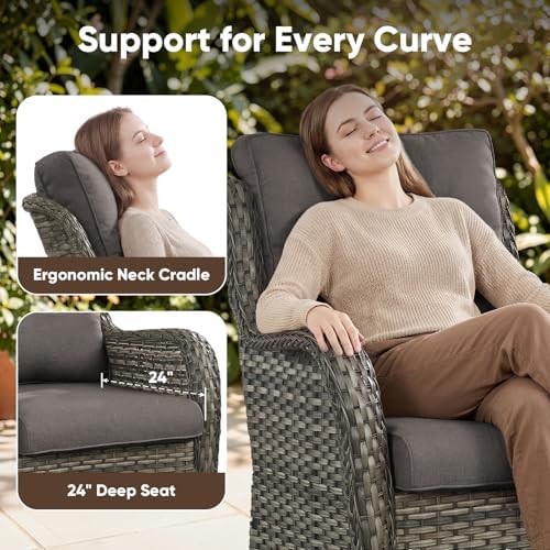Belord 8 Piece Wicker Patio Furniture Set, Outdoor Swivel Rocker Chairs Set of 4 with Ottomans and Rattan Couch, All Weather Patio Conversation Furniture Set, for Pool,Yard Brown Wicker/Gray
