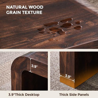 48" Modern Curved Coffee Table, Wood Minimalist Center Table, Brown