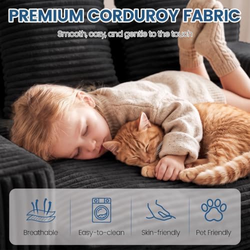 Boneless Couches for Living Room, 3 Seater Boneless Loveseat Sofa, Premium Memory Foam Couch in a Box, Cozy Bean Bag Couch, Lazy Floor Sofa & Loveseat for Bedroom Office Lounge Apartment,Black