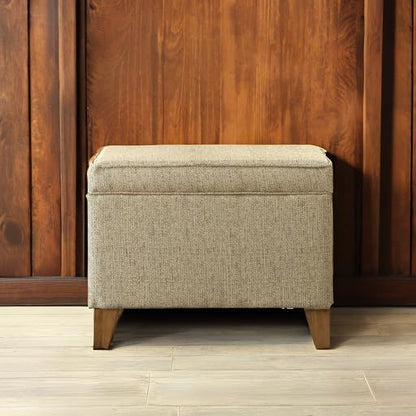 Homepop Home Decor | Medium Square Storage Ottoman with Hinged Lid | Ottoman with Storage for Living Room & Bedroom, Tan