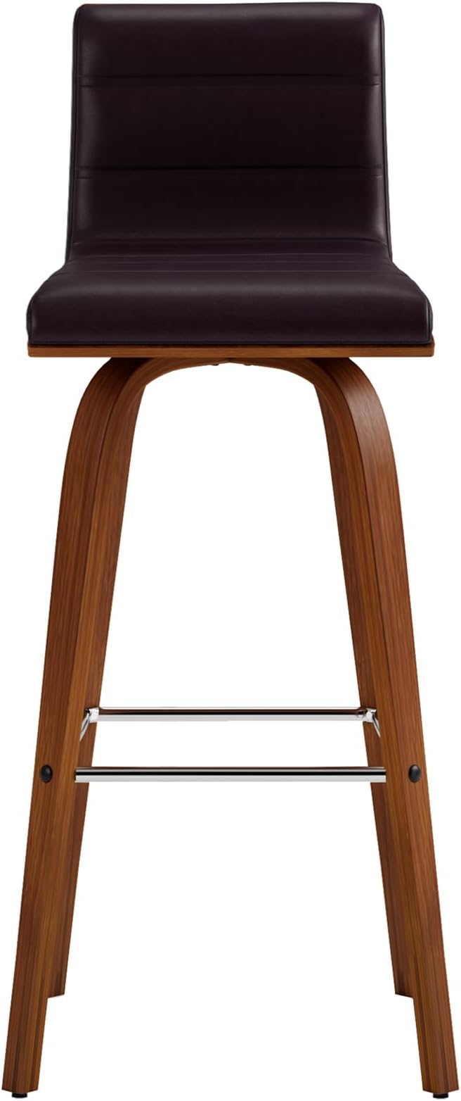 Vienna 30" Swivel Bar Stool in Walnut Wood Finish with Brown Faux Leather - Set of 4