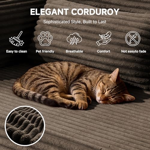 104″ L-Shaped Boneless Couches for Living Room,Corduroy Futon Sofa Bed