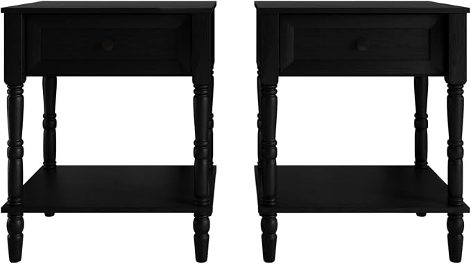 HOME DESIGN Homer Full Tufted Wingback Upholstered Panel Bed with 2 Matching 1 Drawer Nightstands, Bedroom Furniture Set with Open Shelf Storage, Black Black