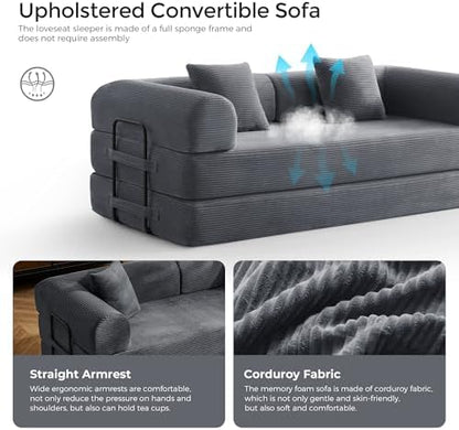 79" Convertible Futon Sofa Bed, Boneless Couch for Living Room | Dark Gray