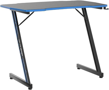 BestOffice Gmaing Desk 35.4in PC Computer Desk, Blue Ergonomic Gaming Table Z Shaped Gaming Workstation with Headphone Hook for Home Office，Blue