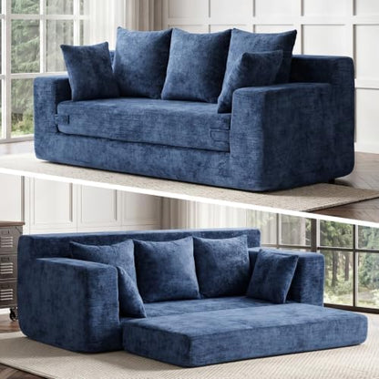 4-in-1 Boneless Sofa Bed, 70 inch Boneless Couch with Storage Pocket & 5 Pillows, Plush Velvet Couch for Living Room, Guest Room, Small Space