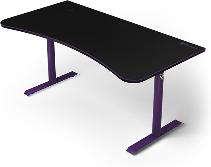 Arozzi Arena Large Gamer Desk - 63x32” Adjustable Height PC Gaming Desk with Storage for Cables & Triple-Monitor Support - Full-Surface Washable Mousepad - Purple