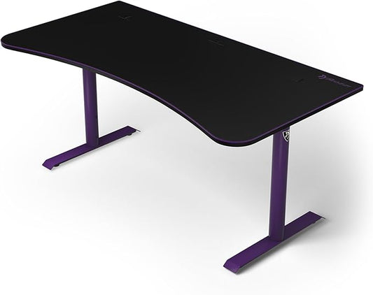 Arozzi Arena Large Gamer Desk - 63x32” Adjustable Height PC Gaming Desk with Storage for Cables & Triple-Monitor Support - Full-Surface Washable Mousepad - Purple