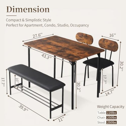 VINGLI Dining Table Set for 4, Kitchen Table and Chairs, Black