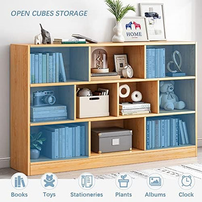 IOTXY Open Shelf Low Bookcase - Wooden 3-Tier Cube Bookshelf, Tiffany-Green