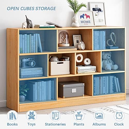 IOTXY Open Shelf Low Bookcase - Wooden 3-Tier Cube Bookshelf, Tiffany-Green