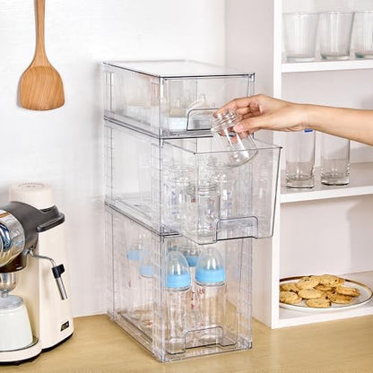 Vtopmart Clear Stackable Storage Drawers, 6 Pack Tall Organizer Set