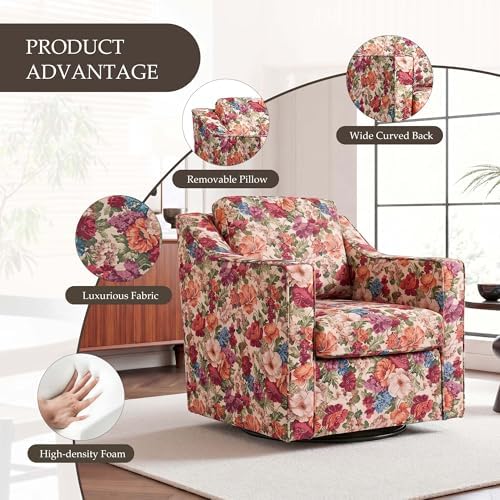 Swivel Accent Chairs Set of 2, Floral Armchair in Fabric, Beige