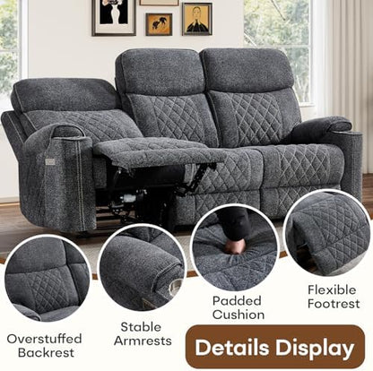 HAOMARKETS 2-Piece Power Recliner Sofa Set with Charging Port, Include Single Recliner Chair and 2-Seater Loveseat Reclining Couch with Hidden Storage and Cup Holders for Living Room, Dark Grey