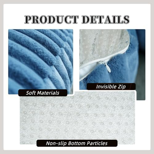 Unstuffed Pouf Ottoman Square Pouf Cover Soft Bean Bag, Blue