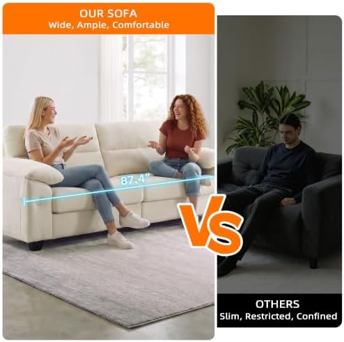 87" Oversized 3-Seater Couch, Comfy Sofa for Living Room with Fast Charging