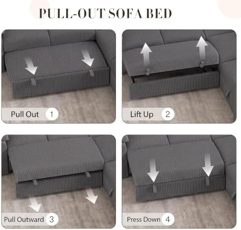 Modular Sectional Sofa with Pull Out Bed, L Shaped Sectional Couches