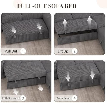 Modular Sectional Sofa with Pull Out Bed, L Shaped Sectional Couches