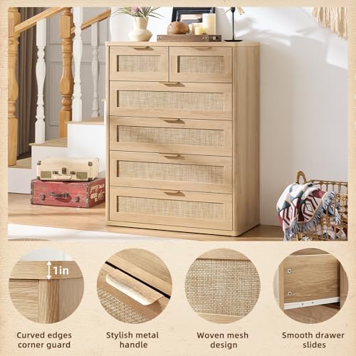 LEYAOYAO Rattan Dresser for Bedroom, 41" Tall Chest of Drawers