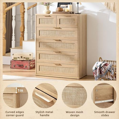 LEYAOYAO Rattan Dresser for Bedroom, 41" Tall Chest of Drawers