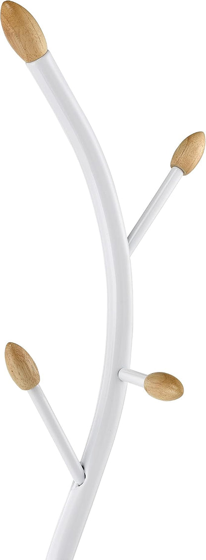 Roundhill Furniture Arles Metal Whtie and Oak Standing Coat Rack