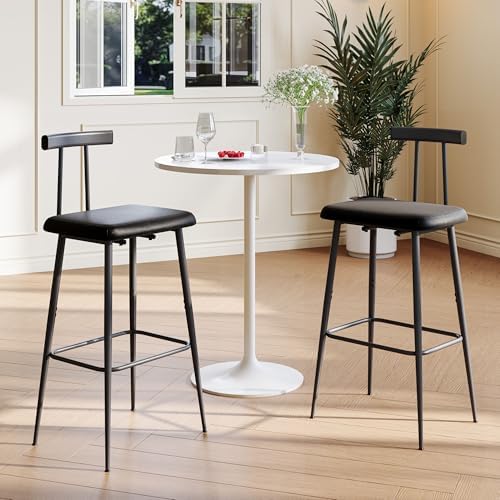 Black Bar Stool Set of 2,Tall Meta Black Barstools,Counter Bar Height Stool