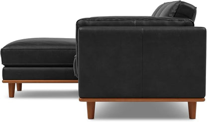 Valencia Artisan Full Leather Sofa - Left Chaise Sectional Couch - Pure Full Italian Nappa Leather Couch, Solid Wood Accent and Ultimate Comfort, Black
