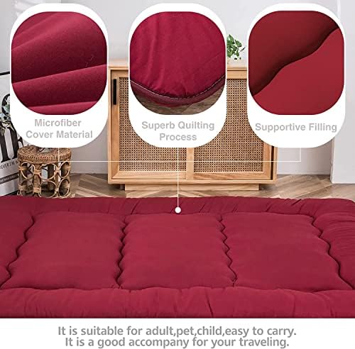 MAXYOYO Japanese Foldable Sleeping Pad Mattress Topper - Thicken Guest Mattress - Burgundy, Full
