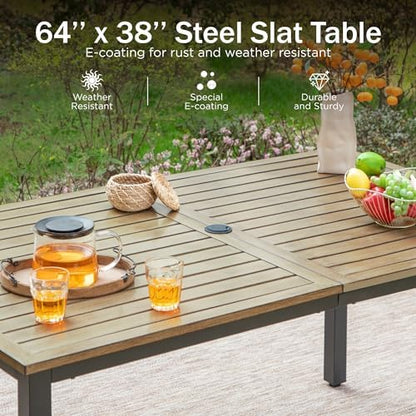 PHI VILLA 7 Piece Patio Dining Set, Rectangular Steel Table