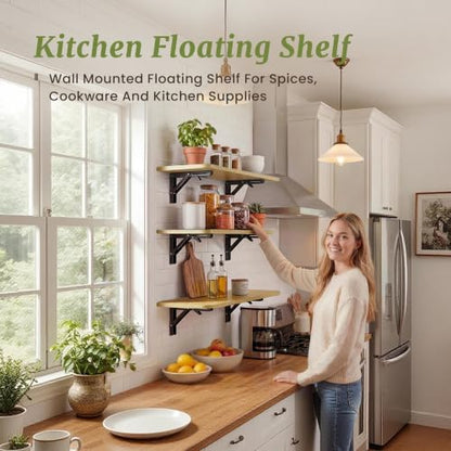 IAE 16 Inch Fold Natural Floating Wall Shelves,12 Inch Deep Wood Wall Shelf