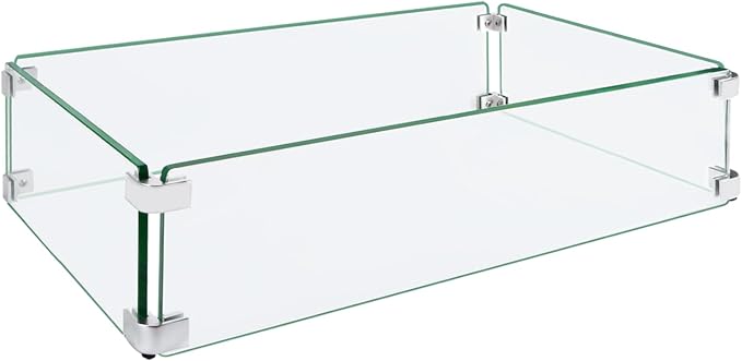 Fire Pit Wind Guard, 35.5"x11.5"x6" Square Fire Pit Glass Wind Guard Made of Clear Tempered Glass, Set with Assembly Instructions, Free Screwdriver, Easy to Install