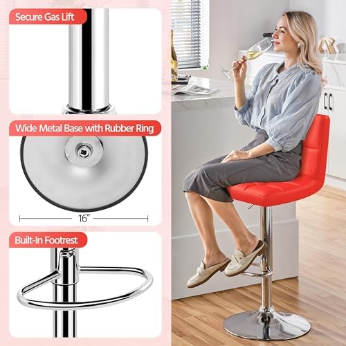 Yaheetech Bar Stools Set of 2 Adjustable Counter Height Barstools Red