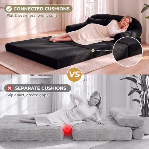 63" High-Back Futon Sofa Bed, Tri-Fold Boneless Couch | Black
