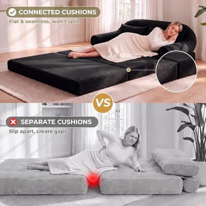 63" High-Back Futon Sofa Bed, Tri-Fold Boneless Couch | Black
