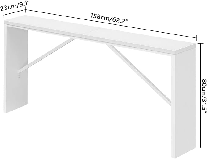 MAHANCRIS Console Table, 62.2" Long Sofa Table Behind Couch, Narrow Entryway Table, Farmhouse Dining Table with Angled Metal Frame, Industrial Console Table for Entryway, White CTWT15801