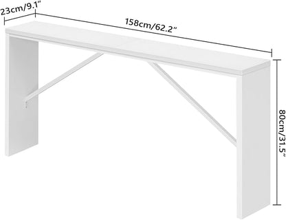 MAHANCRIS Console Table, 62.2" Long Sofa Table Behind Couch, Narrow Entryway Table, Farmhouse Dining Table with Angled Metal Frame, Industrial Console Table for Entryway, White CTWT15801