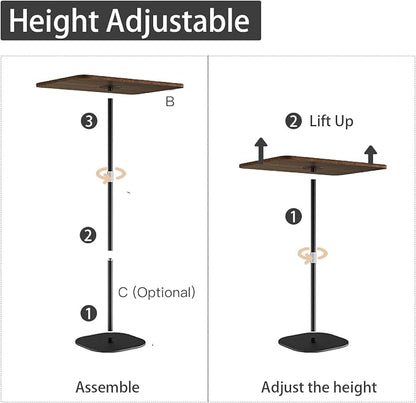 Small Laptop Standing Desk, Adjustable Height Pedestal End Table with Wooden Top, Portable Tall Side Table Workstation, Sit-Stand Desks for Bedside,Sofa,Couch, Living Room, Bedroom, Home Office, Brown