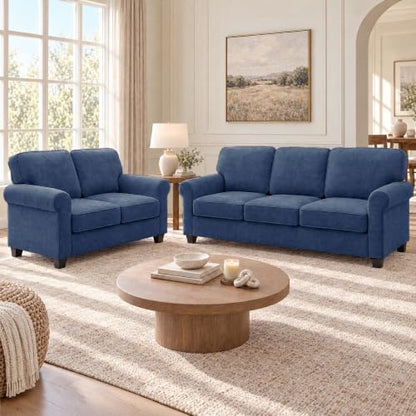 Kingfun Chenille Sofa Set,Loveseat and 3-Seater,Blue