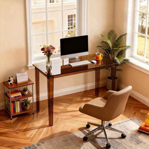 Acrylic Desk, Clear Modern Writing Table for Home Office (Dark Brown, Nomal)