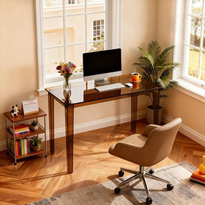 Acrylic Desk, Clear Modern Writing Table for Home Office (Dark Brown, Nomal)