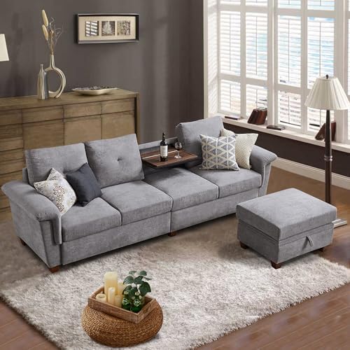 108'' L Shape Sectional Sofa, 4 Seat Fabric Couch for Living Room
