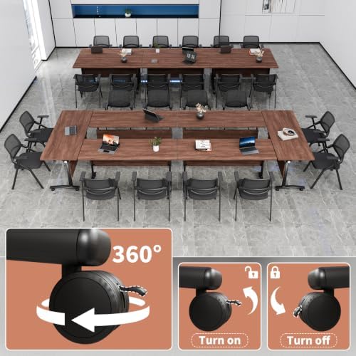 Modern Conference Table, Folding Modular Conference Room Tables with Wheels, Flip Top Mobile Training Table for 6-12 People, Foldable Rectangle Meeting Seminar Tables for Office(Walnut4,8PCS 47.2in)