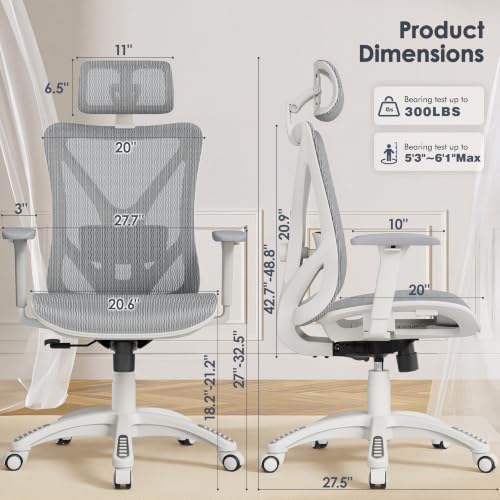 ELABEST Ergonomic Office Chair with 3D Headrest, T23 High Back Mesh Desk Chair with Adjustment Lumbar Support & 3D Armrests, Chair, Big and Tall Swivel Computer Chair for Home Office, Gaming