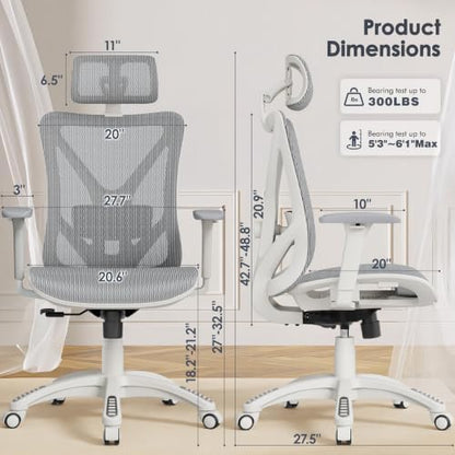 ELABEST Ergonomic Office Chair with 3D Headrest, T23 High Back Mesh Desk Chair with Adjustment Lumbar Support & 3D Armrests, Chair, Big and Tall Swivel Computer Chair for Home Office, Gaming