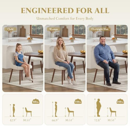 Wooden Dining Chairs Set of 4, Upholstered Fabric Kitchen Chairs with Tufted Button Backrest, Modern Dining Room Chairs with Solid Wood Legs for Kitchen, Beige